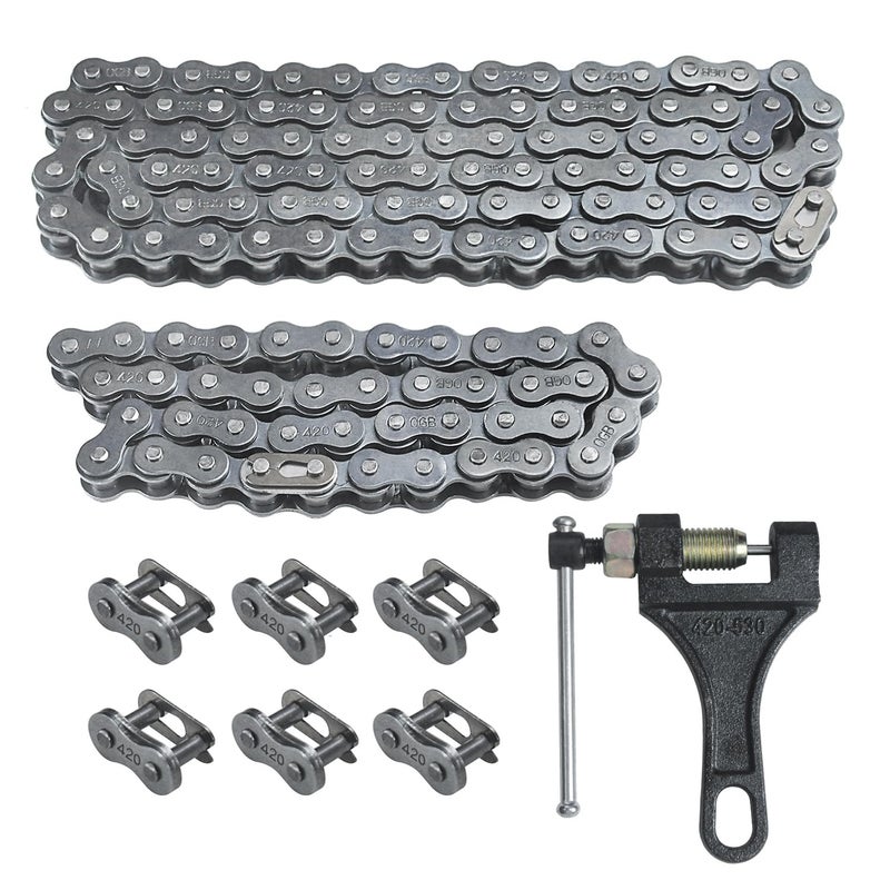 HOLATO Front #420 Roller Chain 42 + Rear 90 Link with Drive Chain Breaker Kit for 196cc 212cc 6.5hp Coleman CT200U CT200U-EX BT200X Baja Warrior Hensim Massimo MB165 MB200 Mini Bike Heavy Duty Parts - Image 1